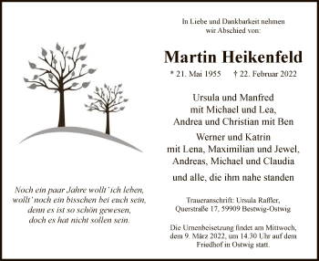 Traueranzeige von Martin Heikenfeld von WA