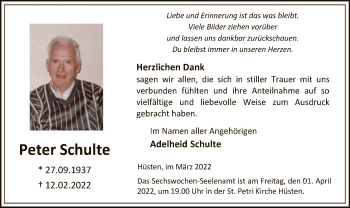 Traueranzeige von Peter Schulte von WA