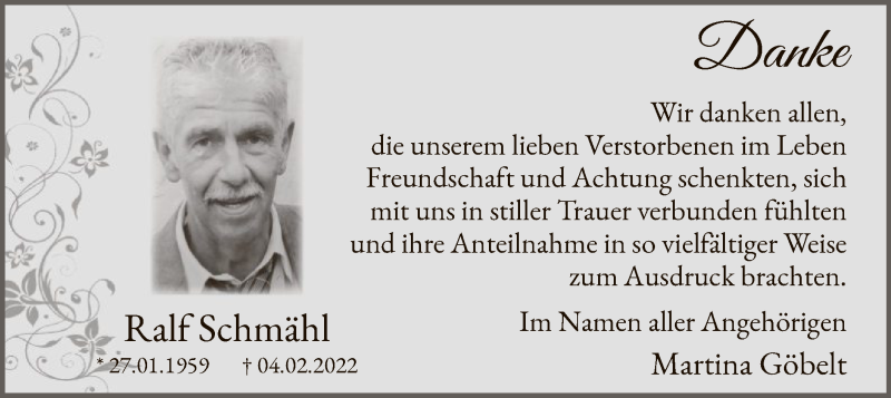  Traueranzeige für Ralf Schmähl vom 26.03.2022 aus WA