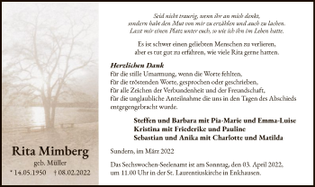 Traueranzeige von Rita Mimberg von WA