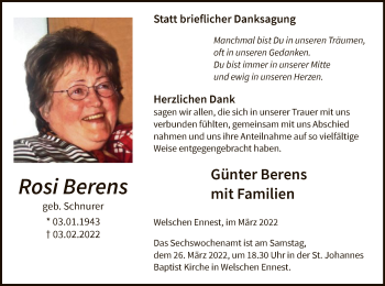 Traueranzeige von Rosi Berens von WA