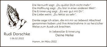 Traueranzeige von Rudi Dorschke von WA