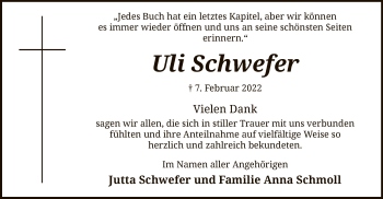 Traueranzeige von Uli Schwefer von WA