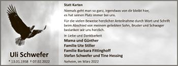Traueranzeige von Uli Schwefer von WA
