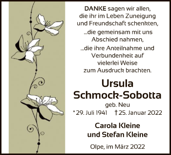 Traueranzeige von Ursula Schmock-Sobotta von WA