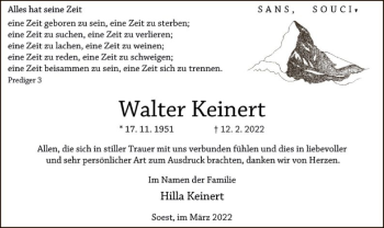 Traueranzeige von Walter Keinert von WA