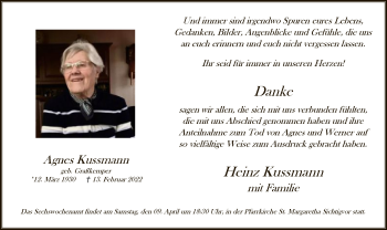 Traueranzeige von Agnes Kussmann von WA