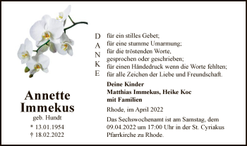 Traueranzeige von Annette Immekus von WA