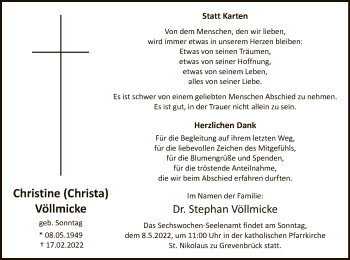 Traueranzeige von Christine Völlmicke von WA