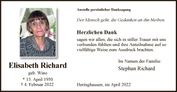 Traueranzeige von Elisabeth Richard von WA