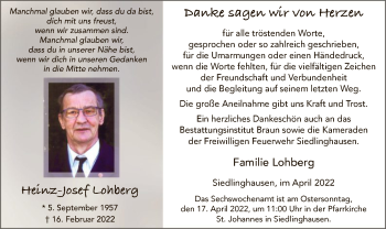 Traueranzeige von Heinz-Josef Lohberg von WA