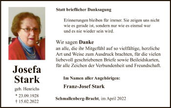 Traueranzeige von Josefa Stark von WA