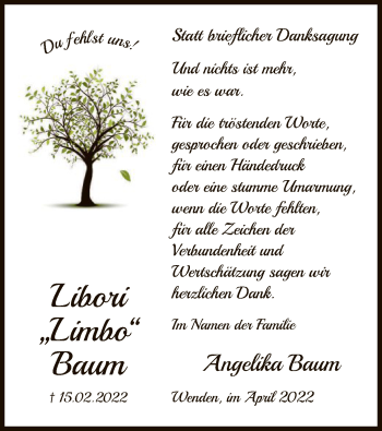 Traueranzeige von Libori Baum von WA