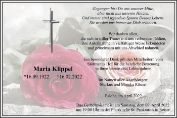 Traueranzeige von Maria  Klippel von WA