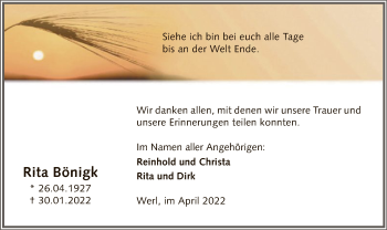 Traueranzeige von Rita Bönigk von WA