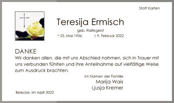 Traueranzeige von Teresija Ermisch von WA