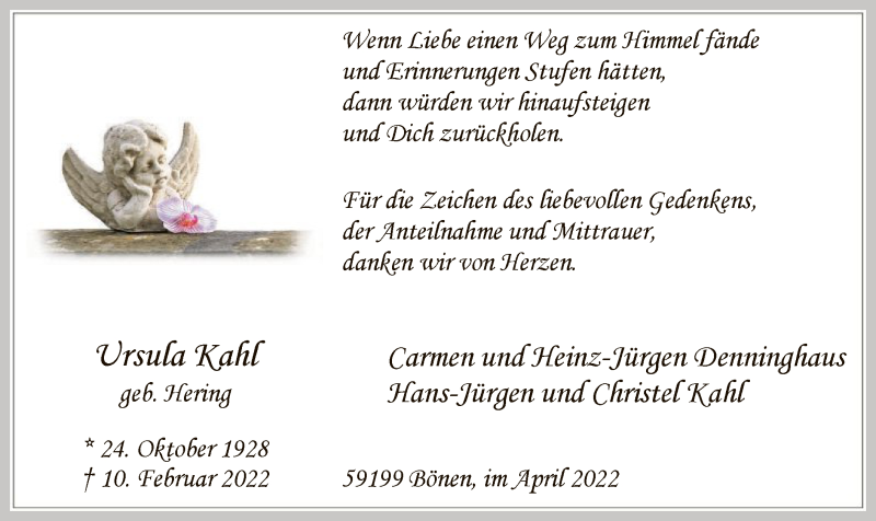  Traueranzeige für Ursula Kahl vom 27.04.2022 aus WA