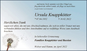 Traueranzeige von Ursula Knappkötter von WA