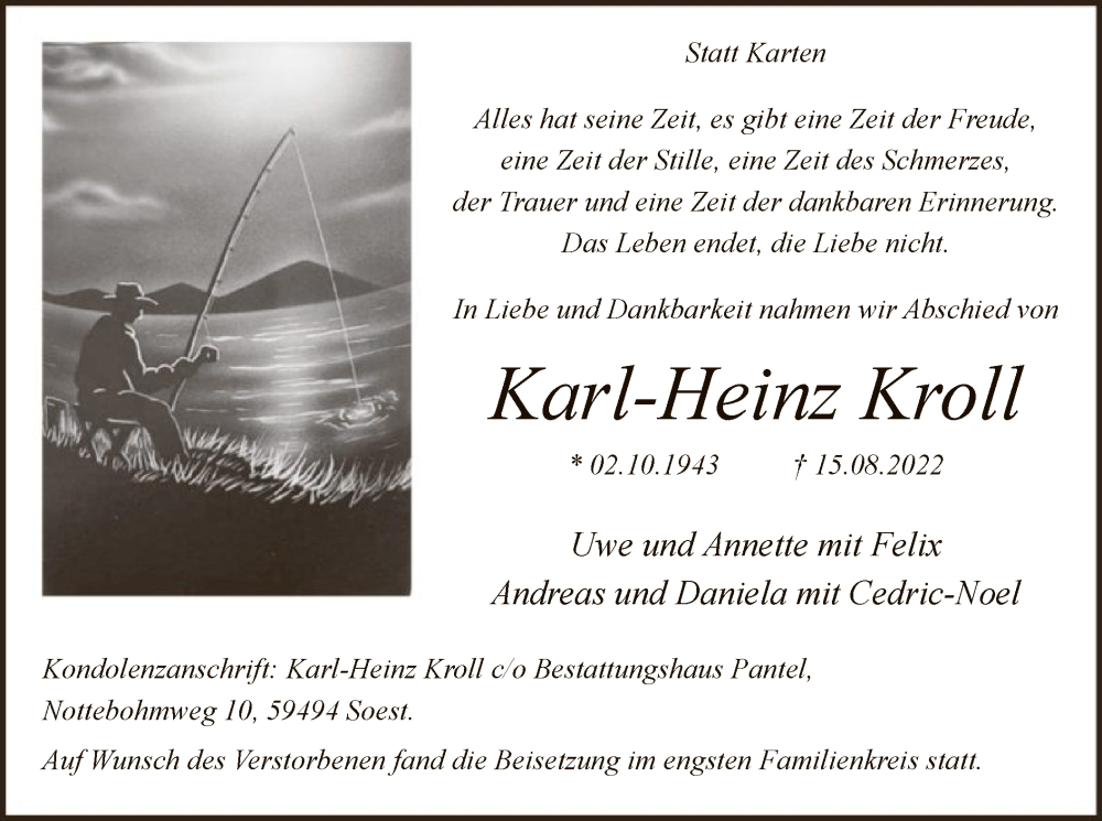  Traueranzeige für Karl-Heinz Kroll vom 27.08.2022 aus WA