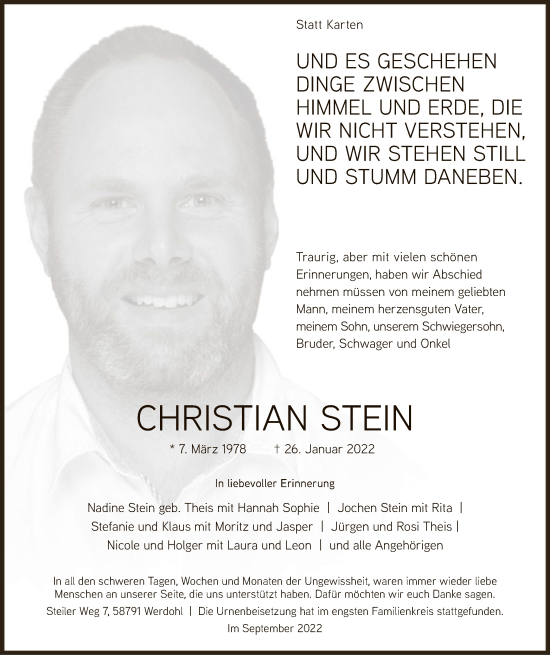 Traueranzeige von Christian Stein von WA