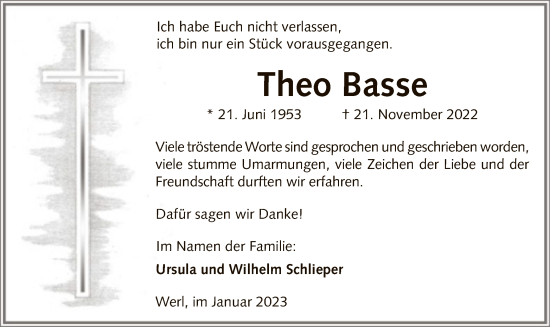 Traueranzeige von Theo Basse von WA