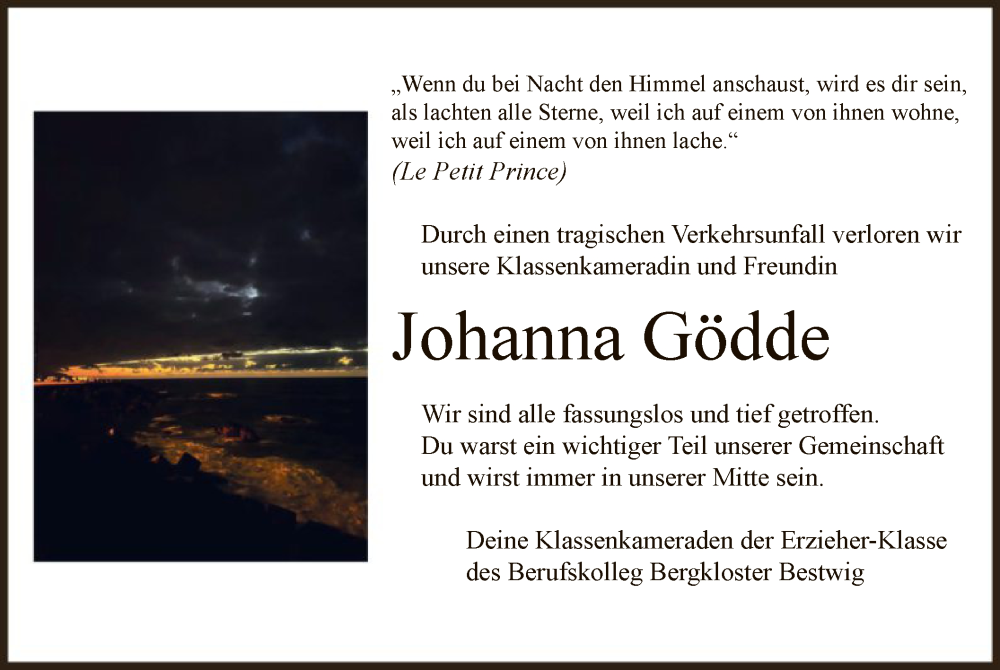  Traueranzeige für Johanna Gödde vom 30.12.2023 aus WA