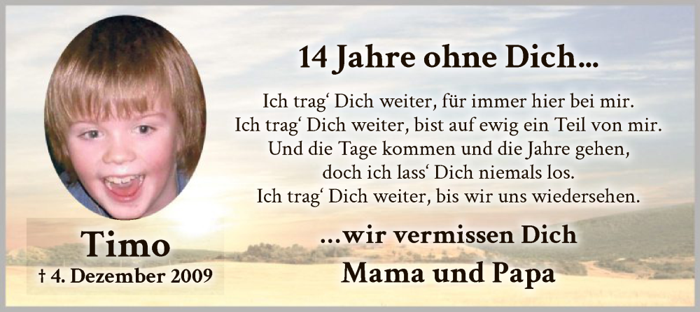  Traueranzeige für Timo  vom 04.12.2023 aus WA