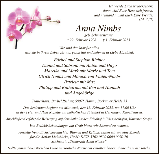 Traueranzeige von Anna Nimbs von WA