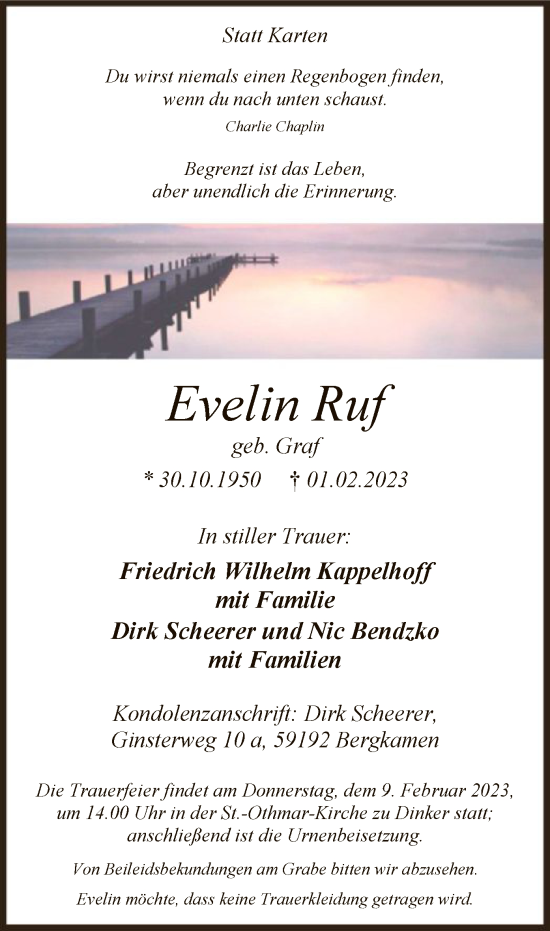 Traueranzeige von Evelin Ruf von WA