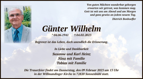 Traueranzeige von Günter Wilhelm von WA