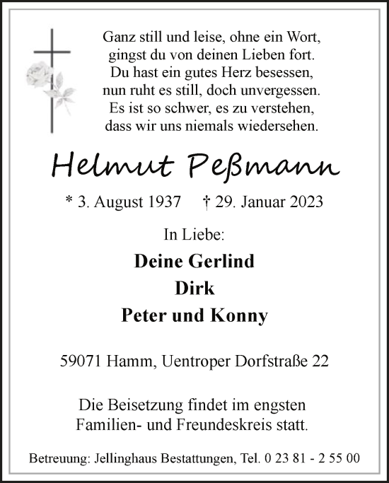 Traueranzeige von Helmut Peßmann von WA