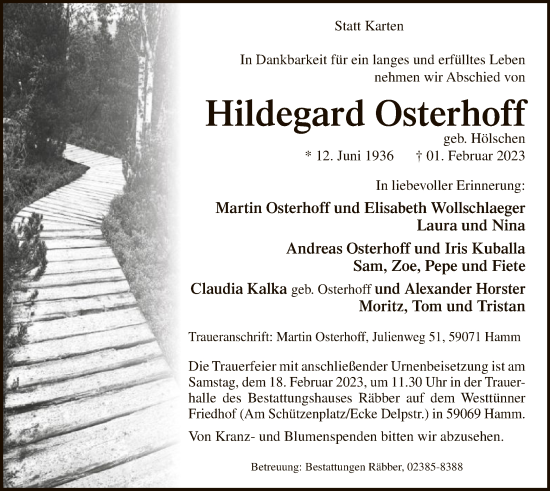 Traueranzeige von Hildegard Osterhoff von WA