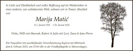 Traueranzeige von Marija Matic von WA