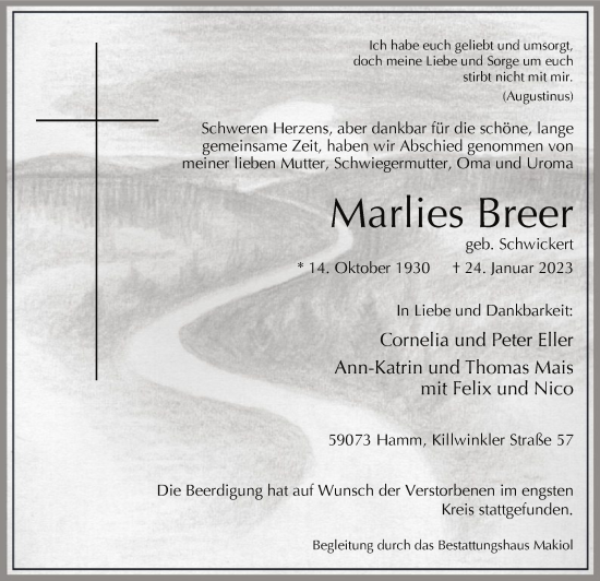 Traueranzeige von Marlies Breer von WA