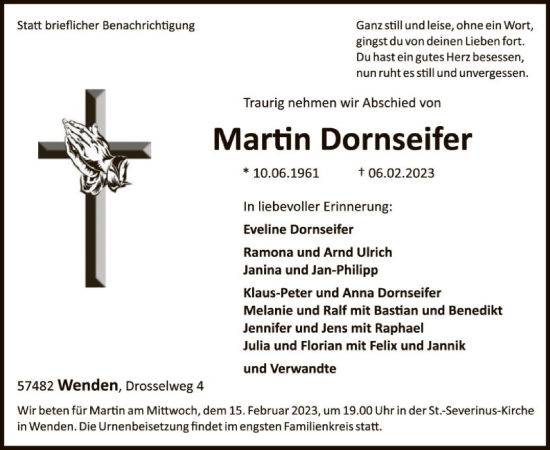 Traueranzeige von Martin Dornseifer von WA