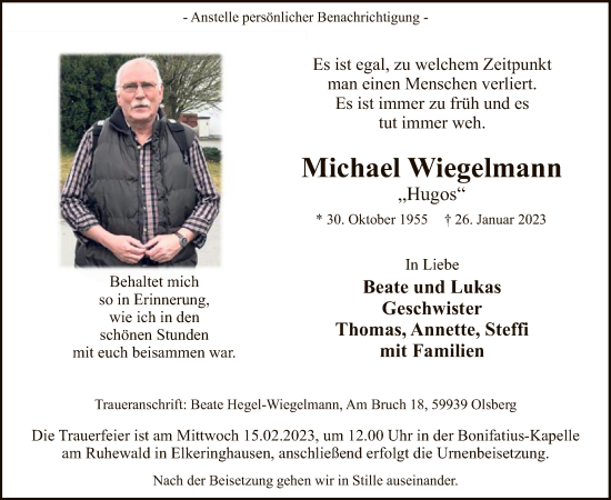 Traueranzeige von Michael Wiegelmann von WA