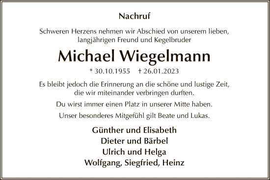 Traueranzeige von Michael Wiegelmann von WA
