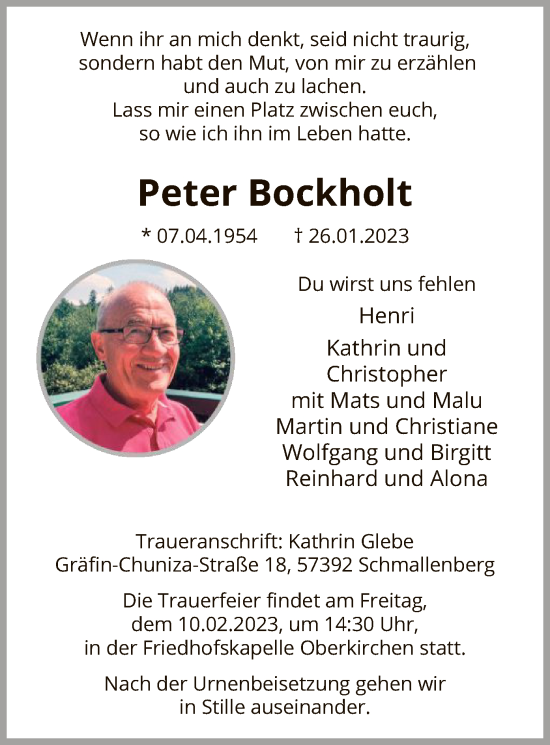 Traueranzeige von Peter Bockholt von WA
