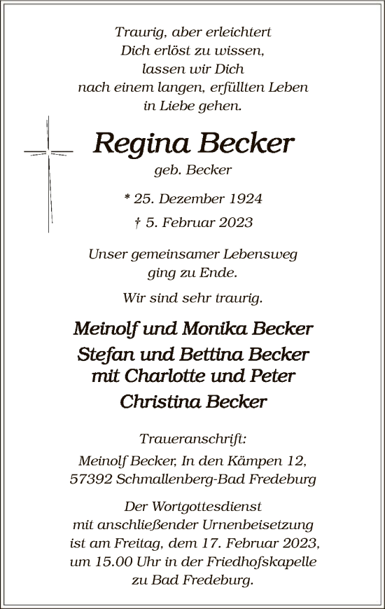 Traueranzeige von Regina Becker von WA
