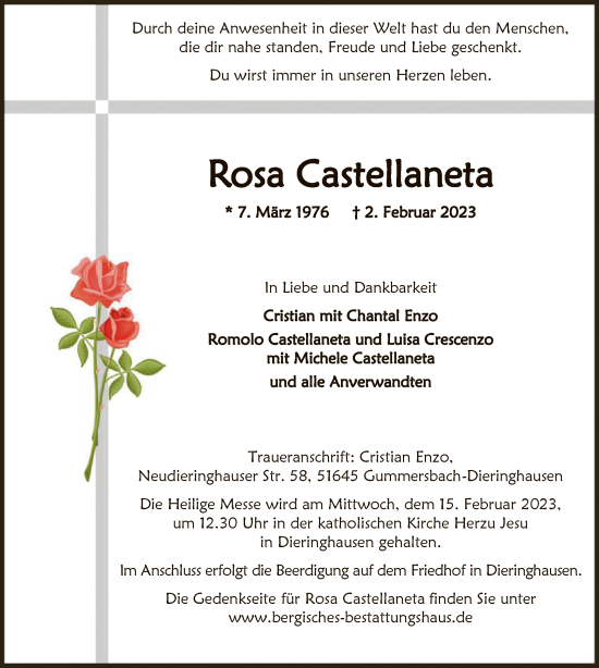 Traueranzeige von Rosa Castellaneta von WA