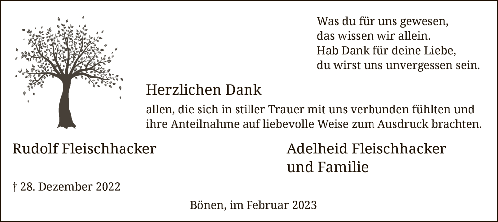 Traueranzeige für Rudolf Fleischhacker vom 18.02.2023 aus WA
