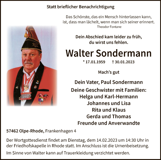 Traueranzeige von Walter Sondermann von WA