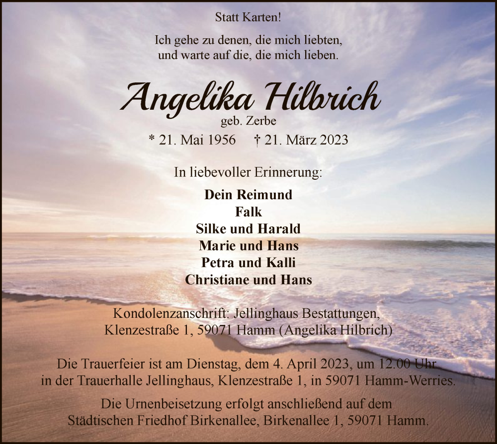  Traueranzeige für Angelika Hilbrich vom 25.03.2023 aus WA
