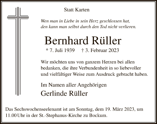 Traueranzeige von Bernhard Rüller von WA