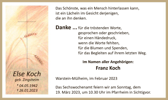 Traueranzeige von Else Koch von WA