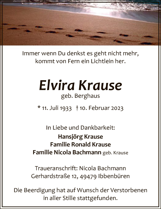 Traueranzeige von Elvira Krause von WA