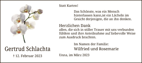 Traueranzeige von Gertrud Schlachta von WA
