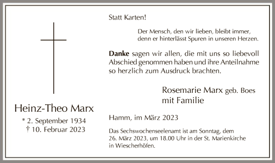 Traueranzeige von Heinz-Theo Marx von WA