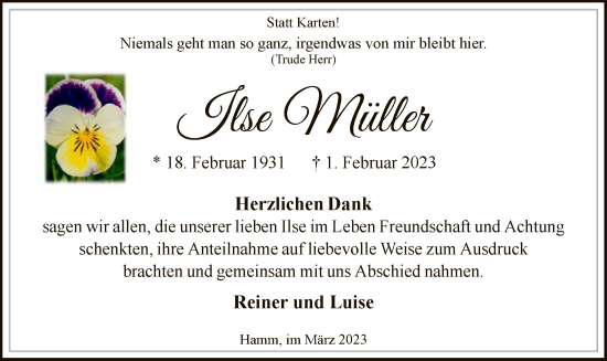 Traueranzeige von Ilse Müller von WA