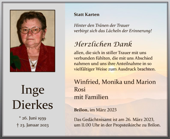 Traueranzeige von Inge Dierkes von WA